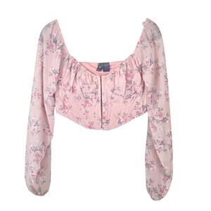 Womens Top Sz S Babydoll Corset Cottage Fairy Coquette Milkmaid Princess Floral